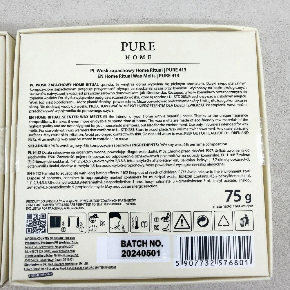 Federico Mahora Home Ritual Wax Melts 2.6oz New Sealed Pure 413 2 PACK